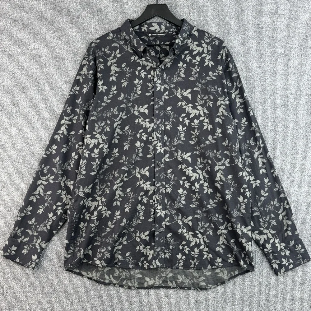 Travis Mathew Under Button Collar Shirt Mens XL Black Searchlight Floral Casual
